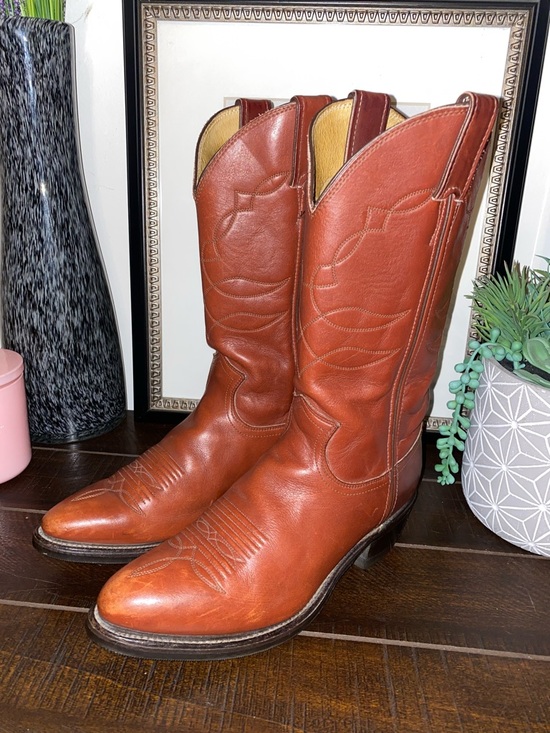 Vintage Justin Boots Brown Leather Western Cowboy Boots Size 8.5B Made In USA - Picture 6 of 15